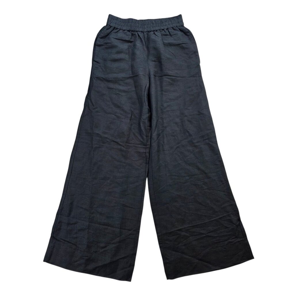 Evereve Sophia Linen Pants Wide Leg High Rise 4-pocket Beachy Boho Black sz‎ Sm